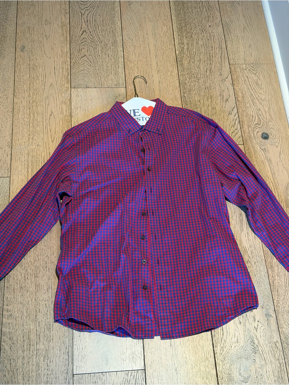 Men's J Hilburn Red and Blue Check Button-Up Shirt 17x35 slim